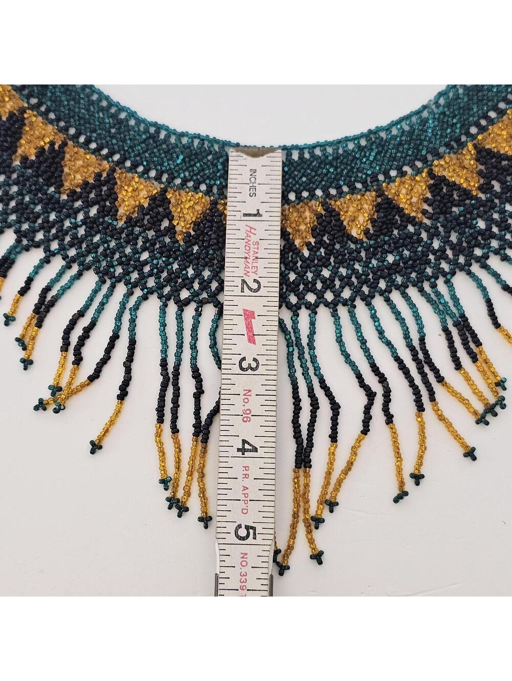 Beaded Bib Necklace Fringe Tribal Southwestern Festival Statement Collar - Picture 12 of 13